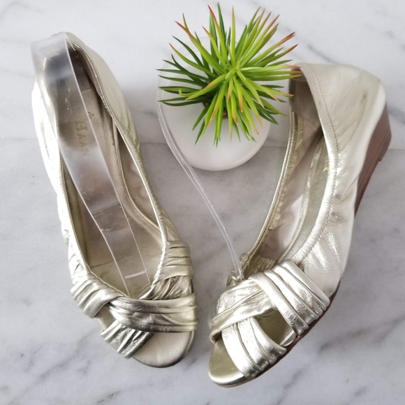 Cole Haan Shoes - COLE HAAN Wedge Open Toe Pump Metallic Gold Heels